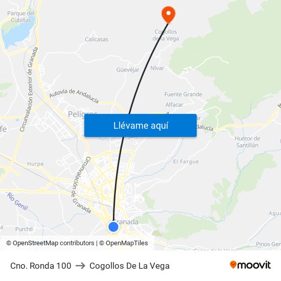 Cno. Ronda 100 to Cogollos De La Vega map