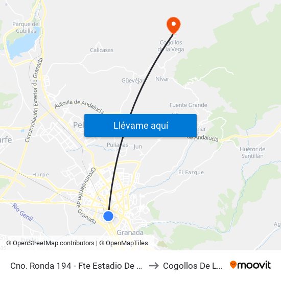 Cno. Ronda 194 - Fte Estadio De La Juventud to Cogollos De La Vega map
