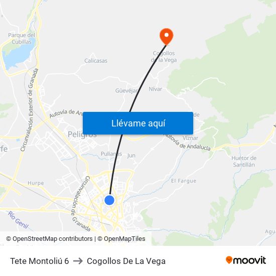 Tete Montoliú 6 to Cogollos De La Vega map