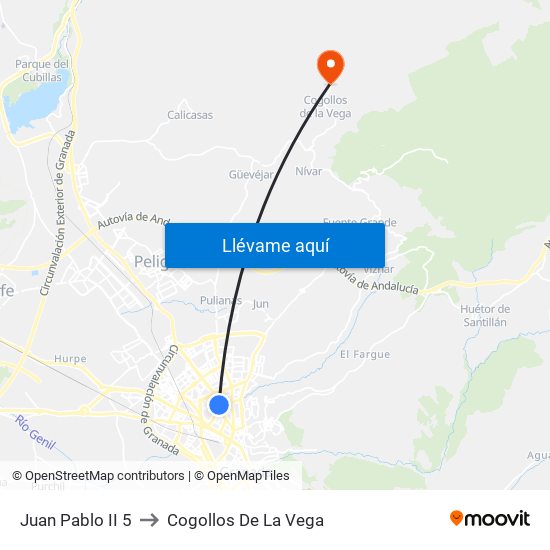 Juan Pablo II 5 to Cogollos De La Vega map