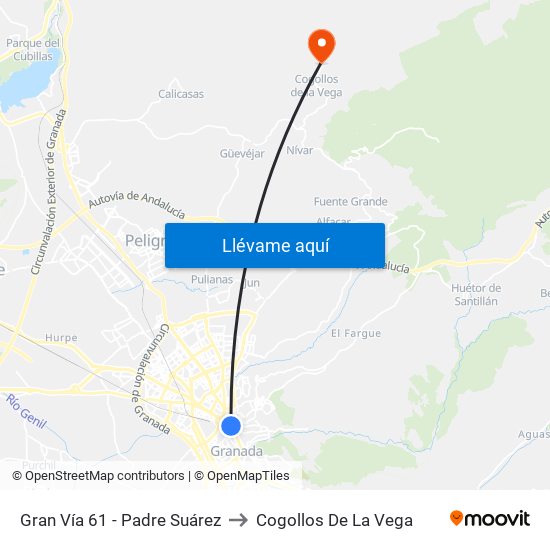Gran Vía 61 - Padre Suárez to Cogollos De La Vega map