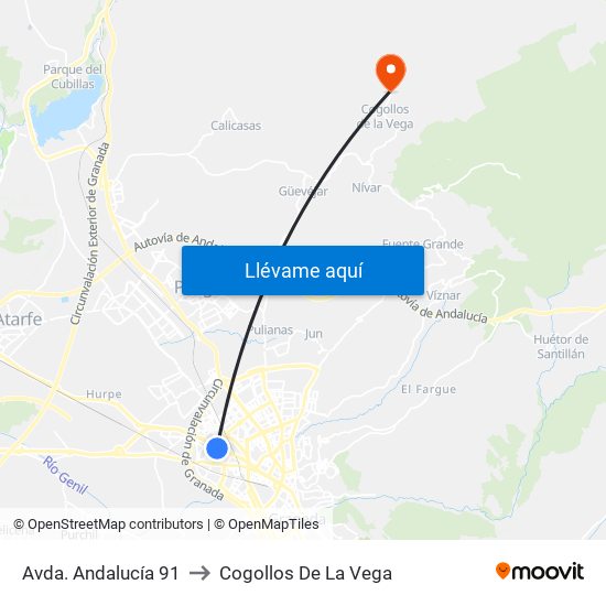 Avda. Andalucía 91 to Cogollos De La Vega map