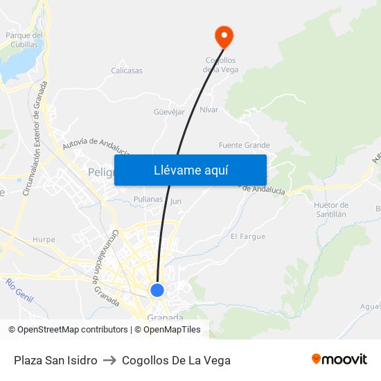 Plaza San Isidro to Cogollos De La Vega map