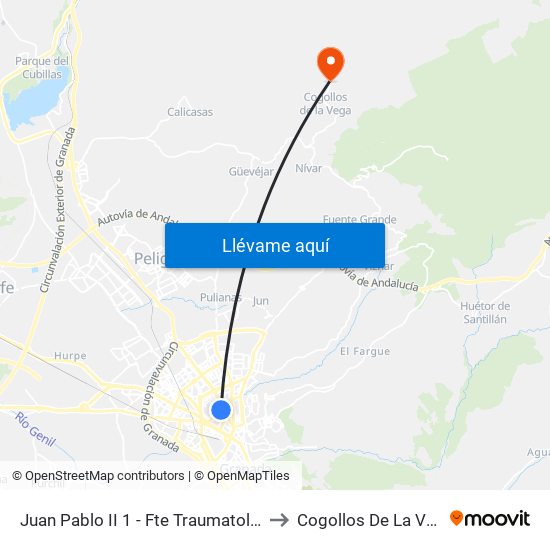 Juan Pablo II 1 - Fte Traumatología to Cogollos De La Vega map