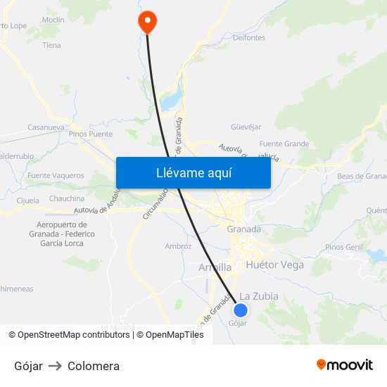 Gójar to Colomera map