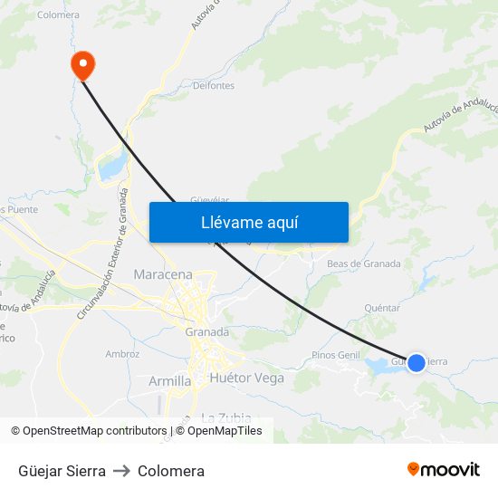 Güejar Sierra to Colomera map