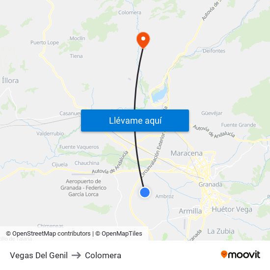 Vegas Del Genil to Colomera map