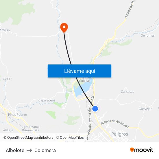 Albolote to Colomera map