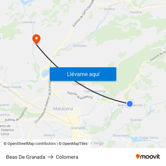 Beas De Granada to Colomera map