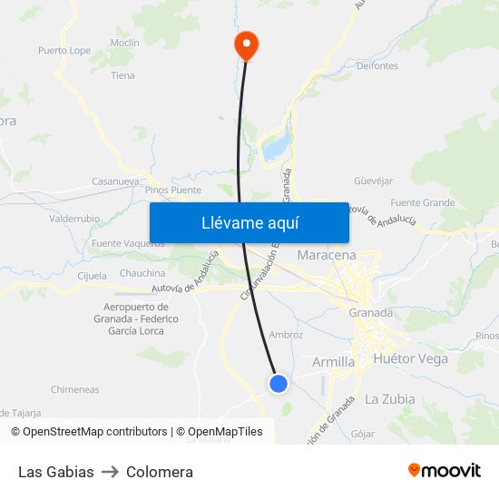 Las Gabias to Colomera map