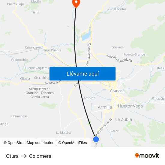 Otura to Colomera map