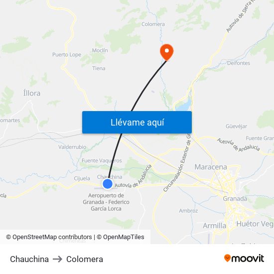 Chauchina to Colomera map