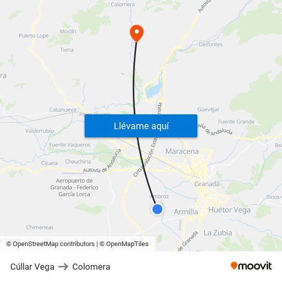 Cúllar Vega to Colomera map