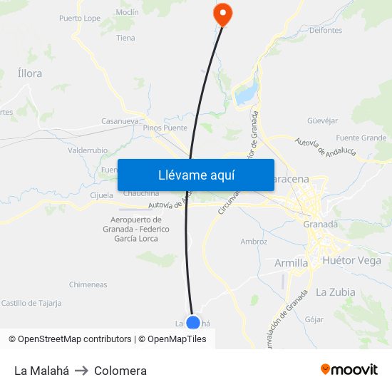 La Malahá to Colomera map