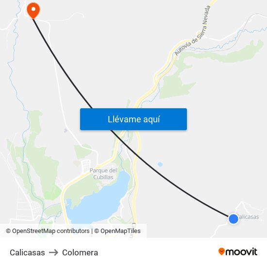 Calicasas to Colomera map