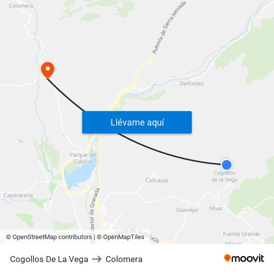 Cogollos De La Vega to Colomera map