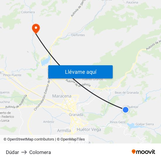 Dúdar to Colomera map