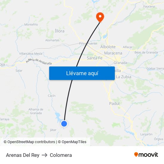 Arenas Del Rey to Colomera map