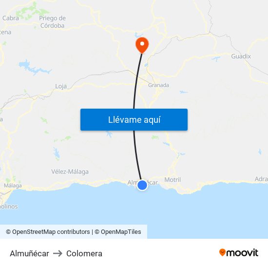 Almuñécar to Colomera map