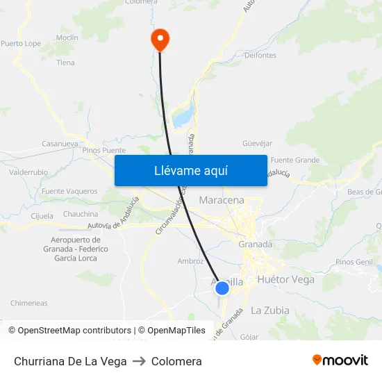 Churriana De La Vega to Colomera map