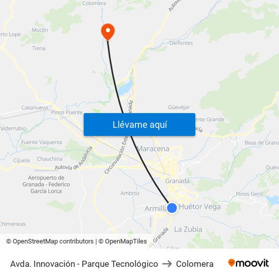 Avda. Innovación - Parque Tecnológico to Colomera map