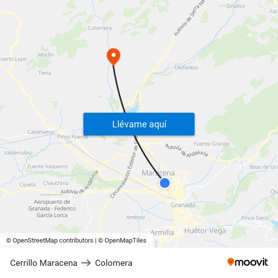 Cerrillo Maracena to Colomera map