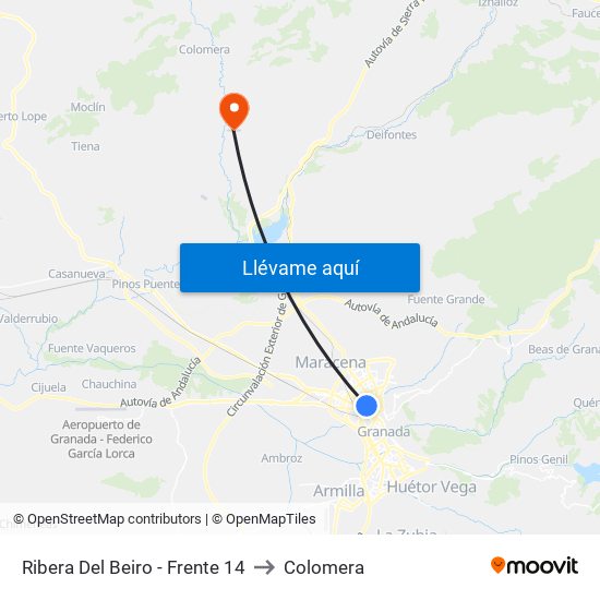 Ribera Del Beiro - Frente 14 to Colomera map