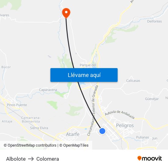 Albolote to Colomera map