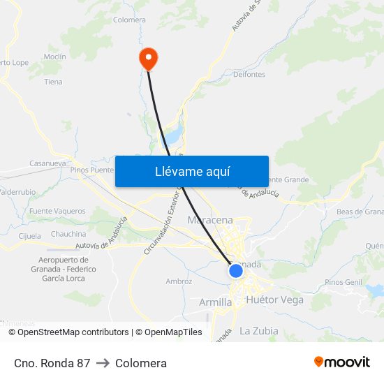 Cno. Ronda 87 to Colomera map