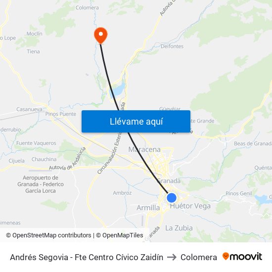 Andrés Segovia - Fte Centro Cívico Zaidín to Colomera map