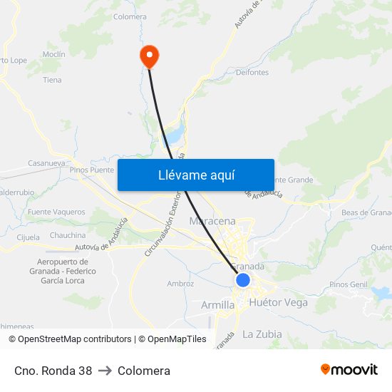 Cno. Ronda 38 to Colomera map