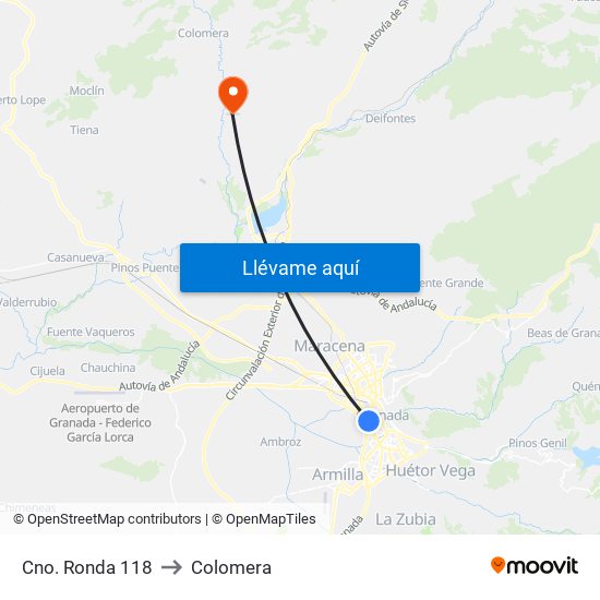 Cno. Ronda 118 to Colomera map