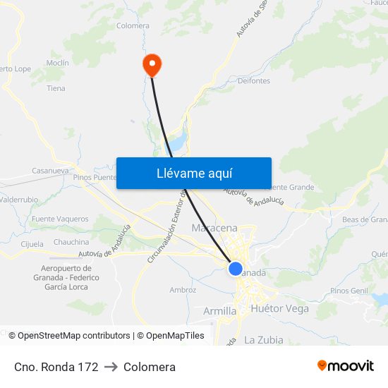 Cno. Ronda 172 to Colomera map