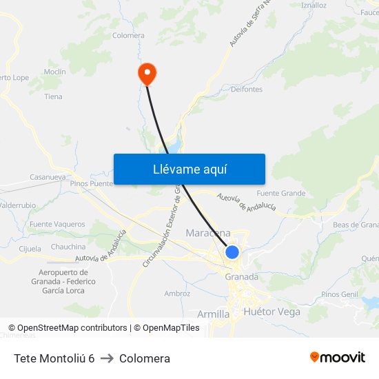 Tete Montoliú 6 to Colomera map