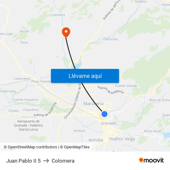Juan Pablo II 5 to Colomera map