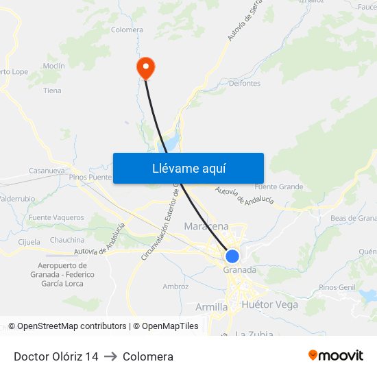 Doctor Olóriz 14 to Colomera map