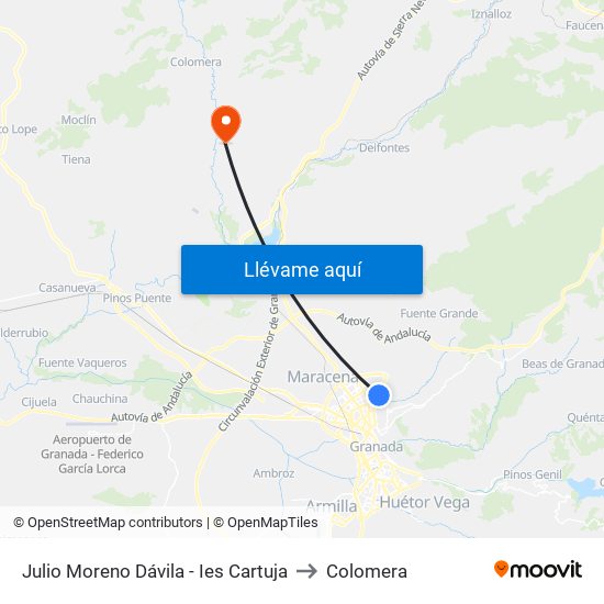 Julio Moreno Dávila - Ies Cartuja to Colomera map