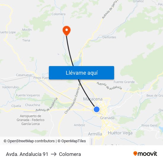 Avda. Andalucía 91 to Colomera map