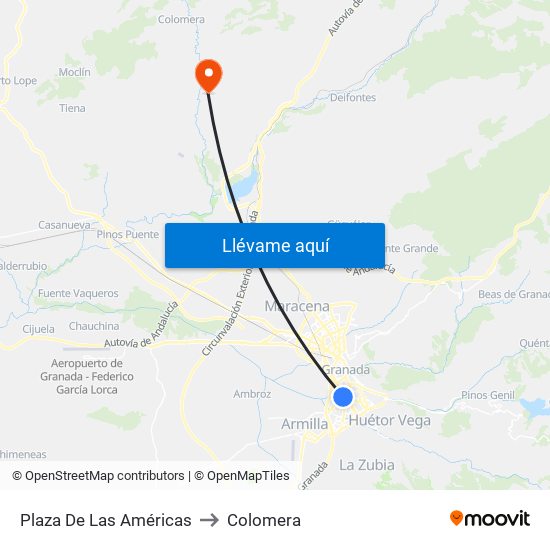 Plaza De Las Américas to Colomera map