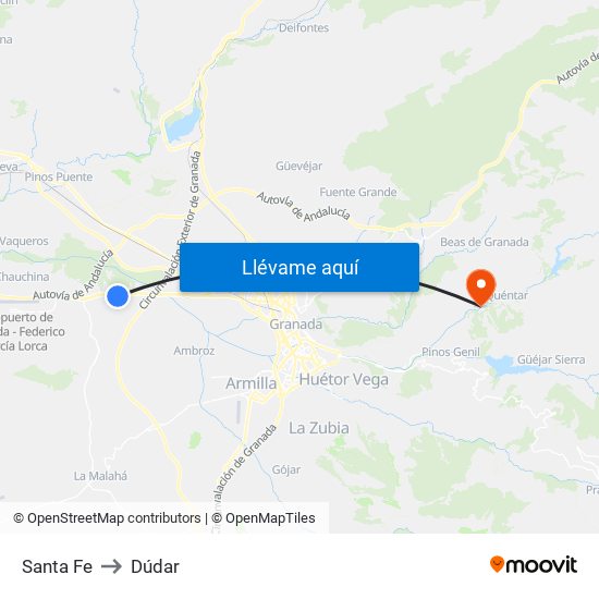 Santa Fe to Dúdar map