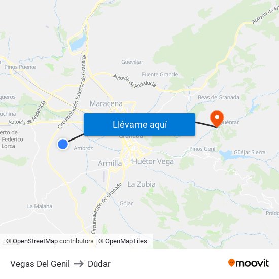 Vegas Del Genil to Dúdar map
