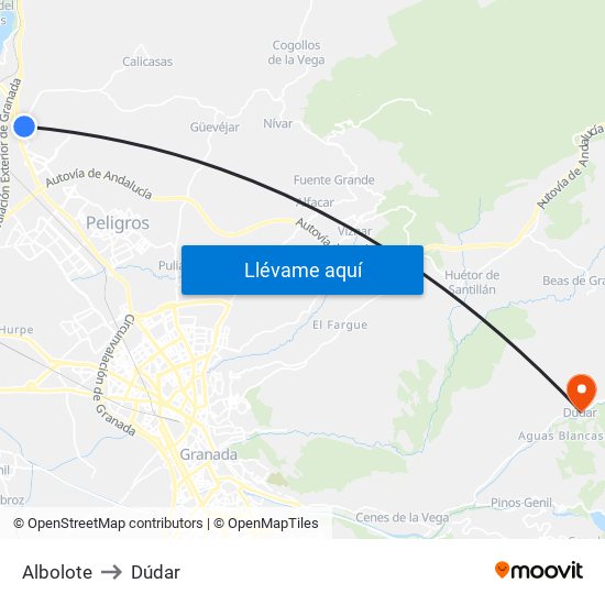 Albolote to Dúdar map