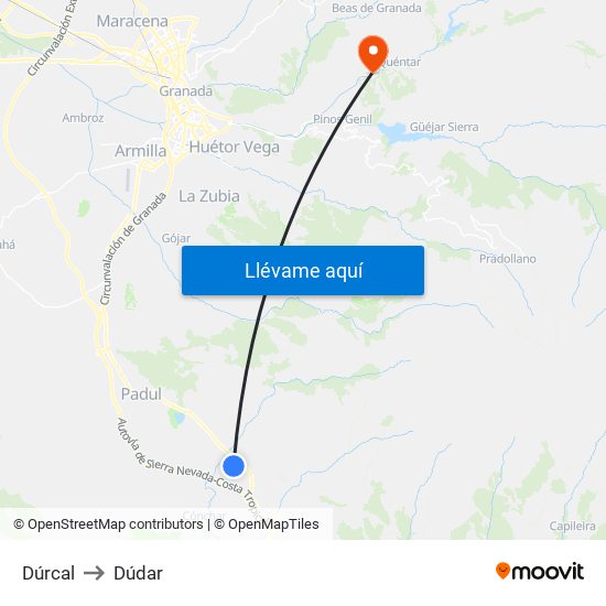 Dúrcal to Dúdar map