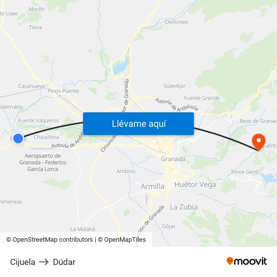 Cijuela to Dúdar map