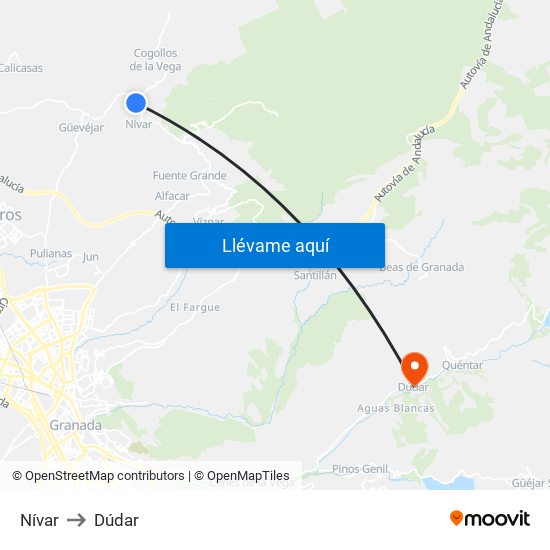 Nívar to Dúdar map