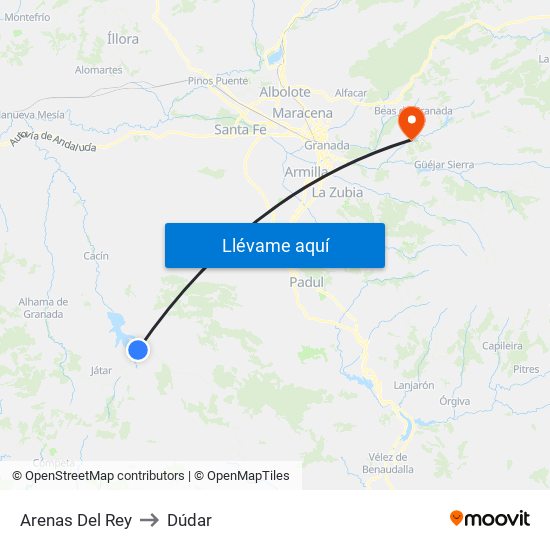 Arenas Del Rey to Dúdar map