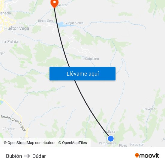 Bubión to Dúdar map