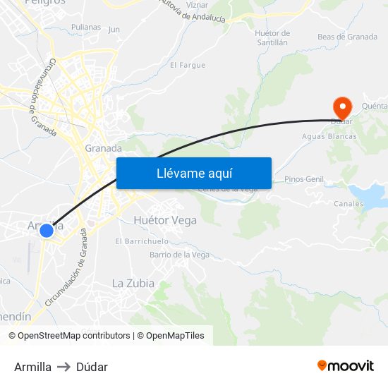 Armilla to Dúdar map