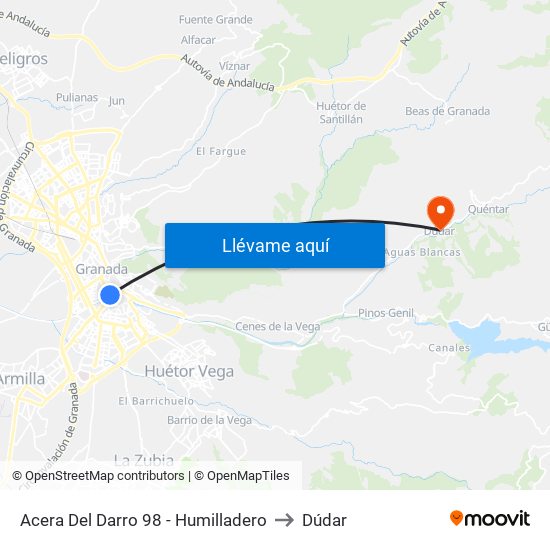 Acera Del Darro 98 - Humilladero to Dúdar map