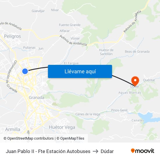 Juan Pablo II - Fte Estación Autobuses to Dúdar map
